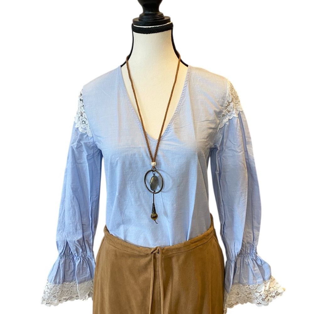Zara light blue cotton top EUC size S coastal feminine - Picture 3 of 13